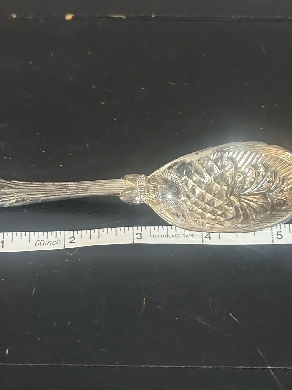 Vintage Silverplate Pineapple Serving Spoon 5.5” Acorn Handle